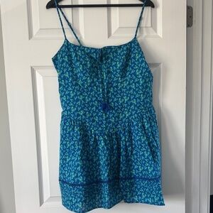 Roller Rabbit Teal Blue Floral Spaghetti-Strap Sundress